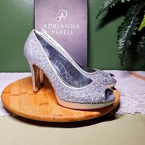 Foxy Silver Metallic Size 9.5 Peep Toe Heels